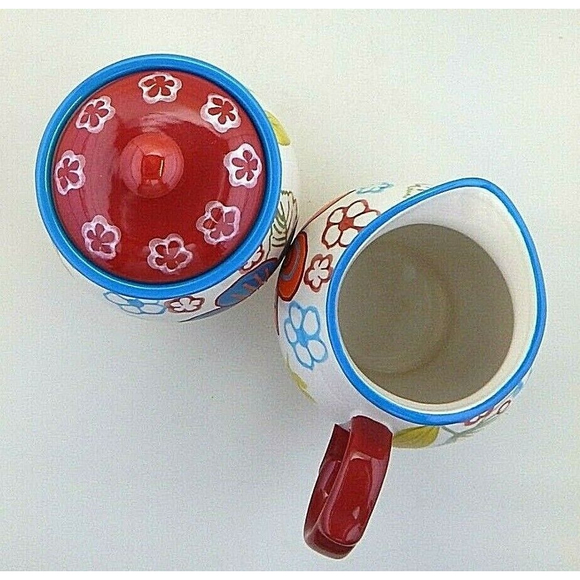 Dutch Wax Vibrant Floral Sugar Bowl and Creamer by Coastline Imports Red Accents - Picture 6 of 9